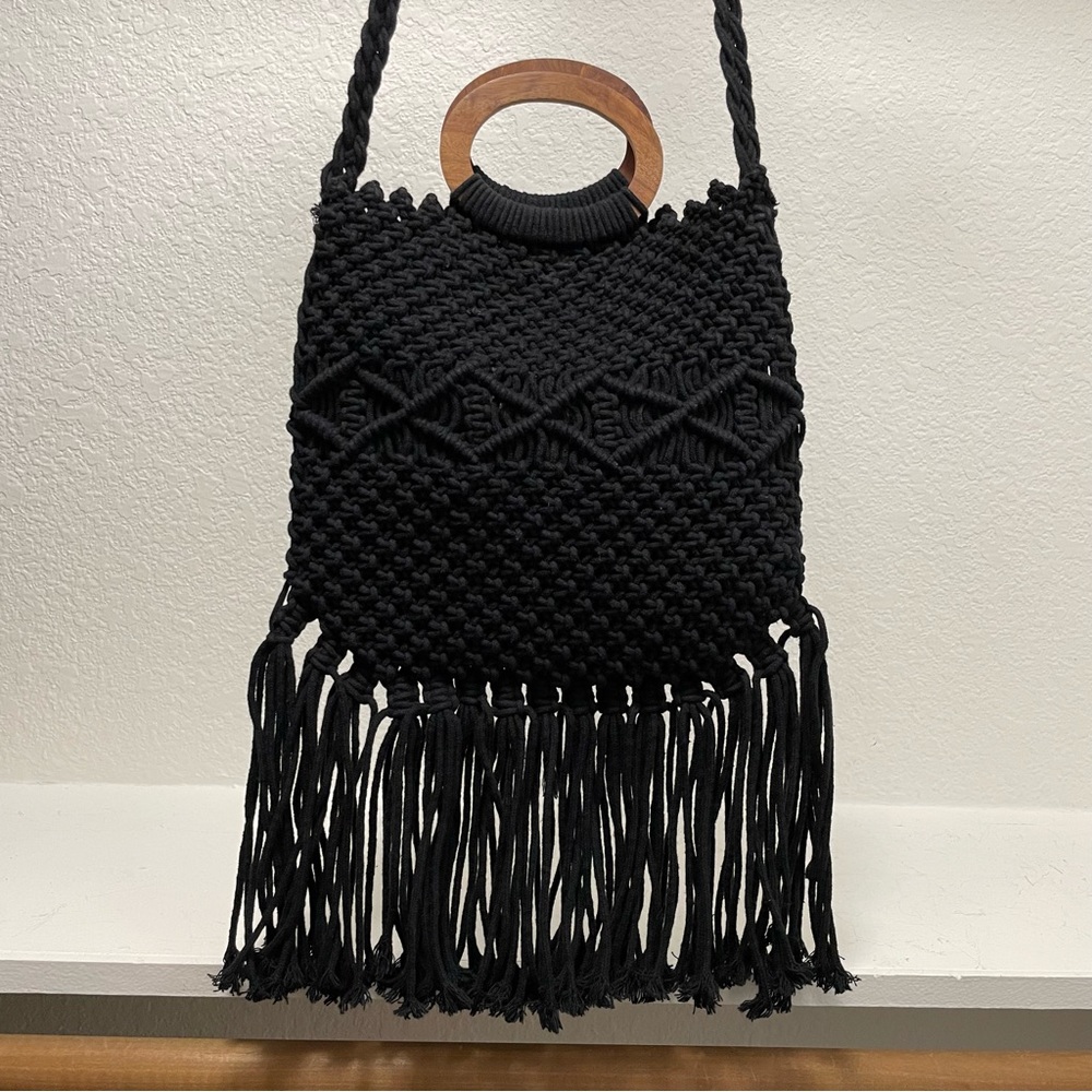 Danielle Nicole Black Macrame Shoulder/Crossbody/… - image 4
